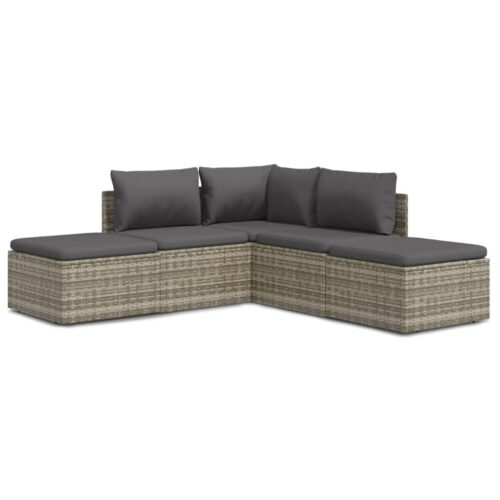 5-Piece Garden Lounge Set with Cushions Grey Poly Rattan Wicker Outdoor Patio Furniture