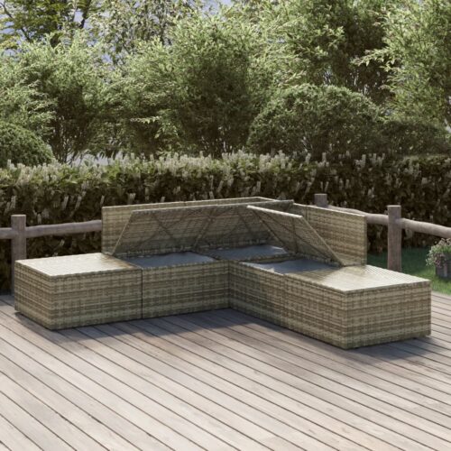 5-Piece Garden Lounge Set with Cushions Grey Poly Rattan Wicker Outdoor Patio Furniture - Image 3