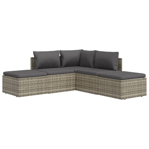 5-Piece Garden Lounge Set with Cushions Grey Poly Rattan Wicker Outdoor Patio Furniture - Image 4