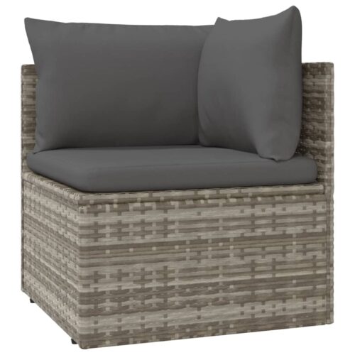 5-Piece Garden Lounge Set with Cushions Grey Poly Rattan Wicker Outdoor Patio Furniture - Image 5