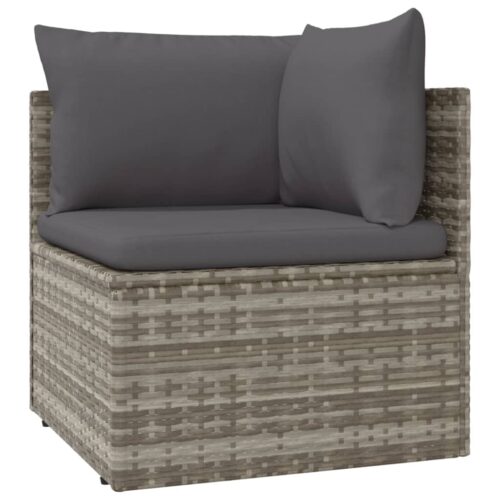 5-Piece Garden Lounge Set with Cushions Grey Poly Rattan Wicker Outdoor Patio Furniture - Image 5