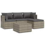5-Piece Garden Lounge Set with Cushions Grey Poly Rattan Wicker Outdoor Patio Furniture