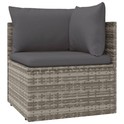 5-Piece Garden Lounge Set with Cushions Grey Poly Rattan Wicker Outdoor Patio Furniture - Image 5