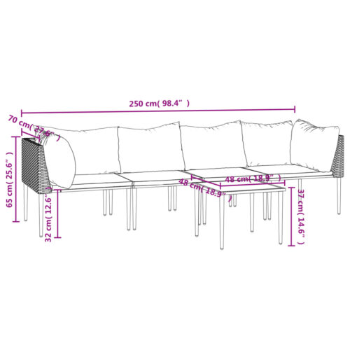 5-Piece Garden Lounge Set with Cushions Grey Poly Rattan Wicker Outdoor Patio Furniture - Image 11