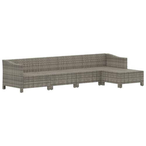 5-Piece Garden Lounge Set with Cushions Grey Poly Rattan Wicker Outdoor Patio Furniture - Image 4