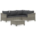 5-Piece Outdoor Sofa Set with Cushions Garden Patio Lounge Setting Rattan Grey