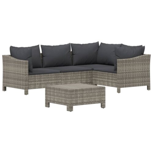 5-Piece Outdoor Sofa Set with Cushions Garden Patio Lounge Setting Rattan Grey - Image 3