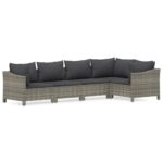 5-Piece Garden Lounge Set with Cushions Grey Poly Rattan Wicker Outdoor Patio Furniture