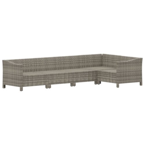 5-Piece Garden Lounge Set with Cushions Grey Poly Rattan Wicker Outdoor Patio Furniture - Image 4