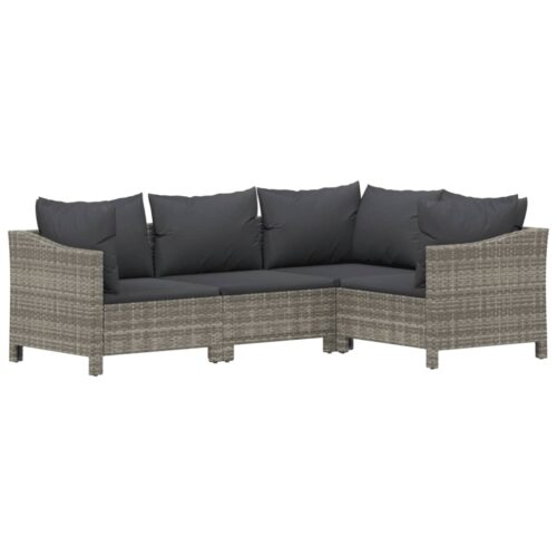5-Piece Garden Lounge Set with Cushions Grey Poly Rattan Wicker Outdoor Patio Furniture - Image 5