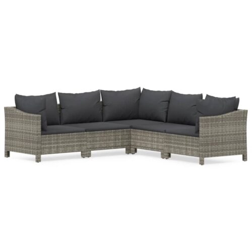 5-Piece Garden Lounge Set with Cushions Grey Poly Rattan Wicker Outdoor Patio Furniture
