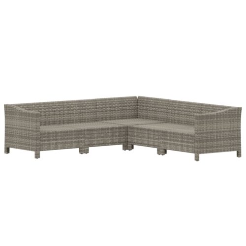 5-Piece Garden Lounge Set with Cushions Grey Poly Rattan Wicker Outdoor Patio Furniture - Image 4