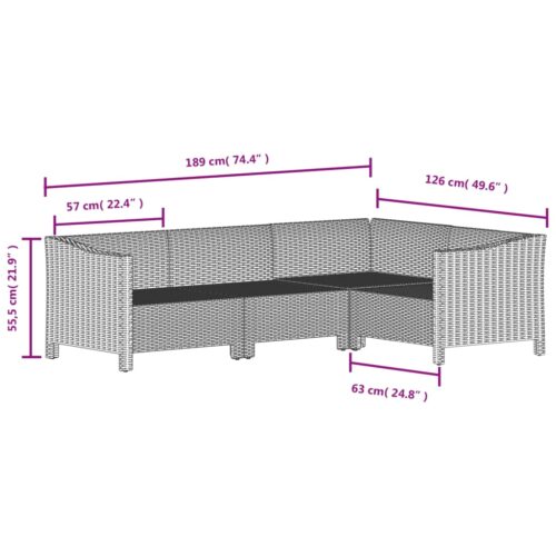 5-Piece Garden Lounge Set with Cushions Grey Poly Rattan Wicker Outdoor Patio Furniture - Image 8