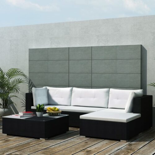 5-Piece Garden Lounge Set with Cushions Poly Rattan Wicker Outdoor Patio Furniture Black - Image 2