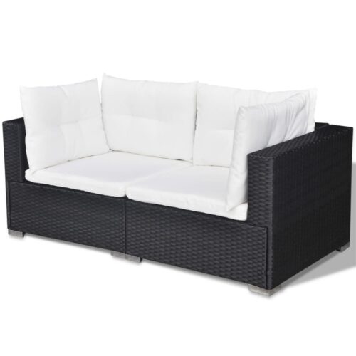 5-Piece Garden Lounge Set with Cushions Poly Rattan Wicker Outdoor Patio Furniture Black - Image 8