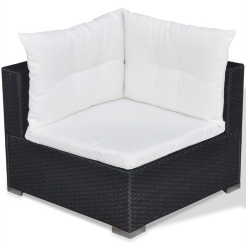 5-Piece Garden Lounge Set with Cushions Poly Rattan Wicker Outdoor Patio Furniture Black - Image 9