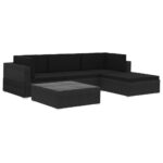 5-Piece Garden Lounge Set with Cushions Poly Rattan Wicker Outdoor Patio Furniture Black