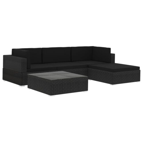 5-Piece Garden Lounge Set with Cushions Poly Rattan Wicker Outdoor Patio Furniture Black