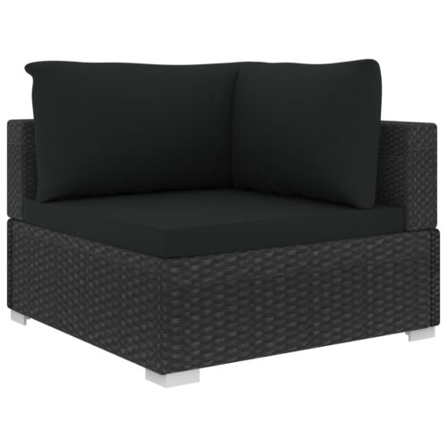5-Piece Garden Lounge Set with Cushions Poly Rattan Wicker Outdoor Patio Furniture Black - Image 4