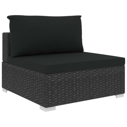 5-Piece Garden Lounge Set with Cushions Poly Rattan Wicker Outdoor Patio Furniture Black - Image 5
