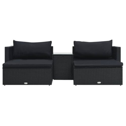 5-Piece Garden Lounge Set with Cushions Poly Rattan Wicker Outdoor Patio Furniture Black - Image 3