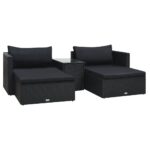 5-Piece Garden Lounge Set with Cushions Poly Rattan Wicker Outdoor Patio Furniture Black
