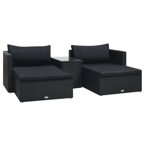 5-Piece Garden Lounge Set with Cushions Poly Rattan Wicker Outdoor Patio Furniture Black