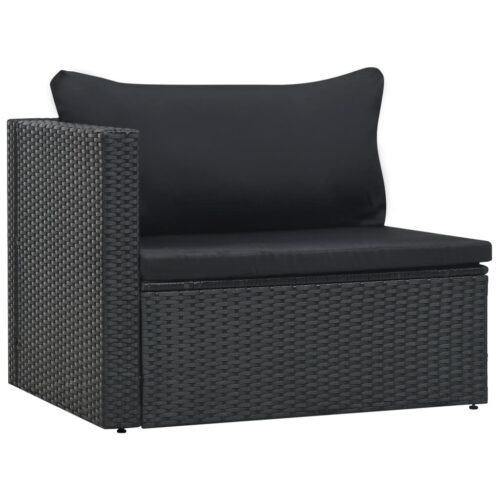5-Piece Garden Lounge Set with Cushions Poly Rattan Wicker Outdoor Patio Furniture Black - Image 5