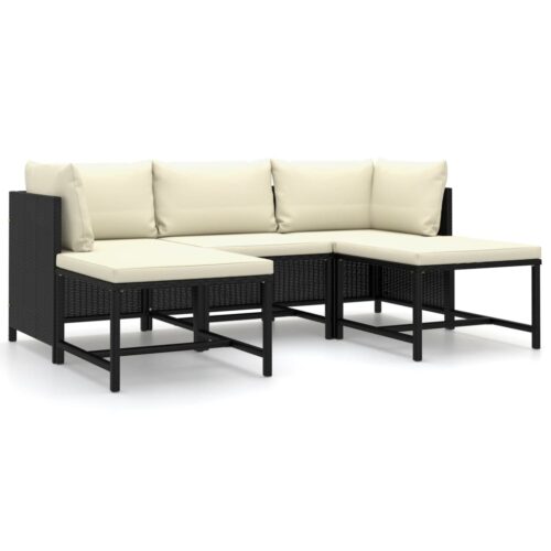 5-Piece Garden Lounge Set with Cushions Poly Rattan Wicker Outdoor Patio Furniture Black