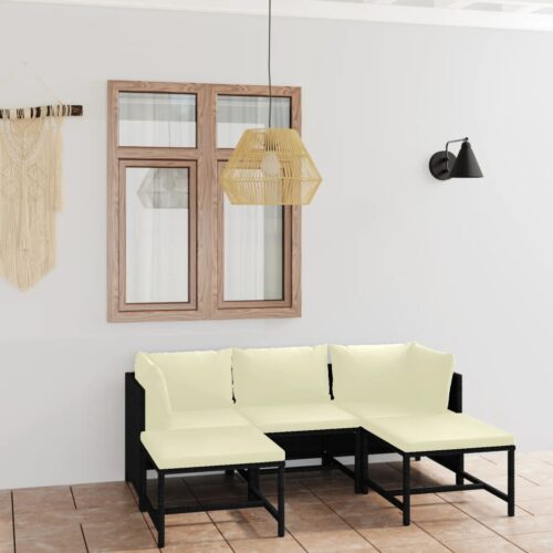 5-Piece Garden Lounge Set with Cushions Poly Rattan Wicker Outdoor Patio Furniture Black - Image 2