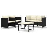 5-Piece Garden Lounge Set with Cushions Poly Rattan Wicker Outdoor Patio Furniture Black