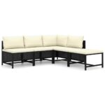 5-Piece Garden Lounge Set with Cushions Poly Rattan Wicker Outdoor Patio Furniture Black