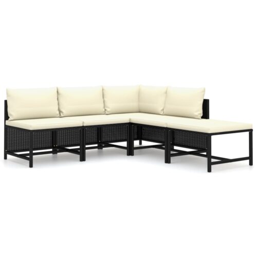 5-Piece Garden Lounge Set with Cushions Poly Rattan Wicker Outdoor Patio Furniture Black