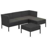 5-Piece Garden Lounge Set with Cushions Poly Rattan Wicker Outdoor Patio Furniture Black