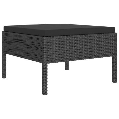 5-Piece Garden Lounge Set with Cushions Poly Rattan Wicker Outdoor Patio Furniture Black - Image 5