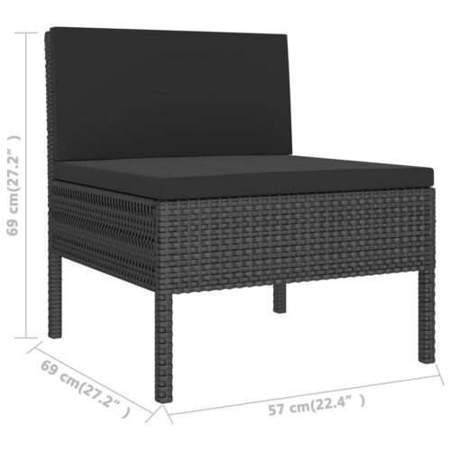 5-Piece Garden Lounge Set with Cushions Poly Rattan Wicker Outdoor Patio Furniture Black - Image 8
