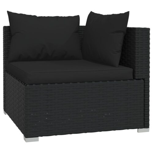 5-Piece Garden Lounge Set with Cushions Poly Rattan Wicker Outdoor Patio Furniture Black - Image 3