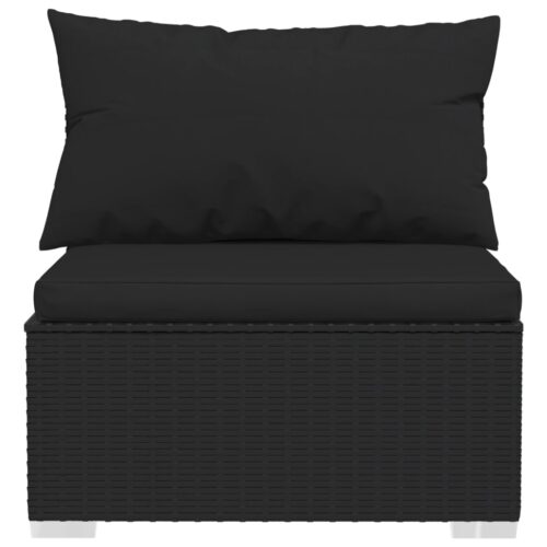 5-Piece Garden Lounge Set with Cushions Poly Rattan Wicker Outdoor Patio Furniture Black - Image 6