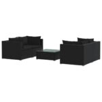 5-Piece Garden Lounge Set with Cushions Poly Rattan Wicker Outdoor Patio Furniture Black