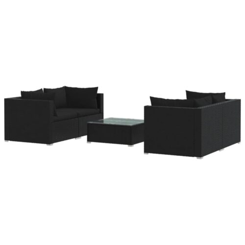5-Piece Garden Lounge Set with Cushions Poly Rattan Wicker Outdoor Patio Furniture Black