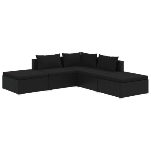 5-Piece Garden Lounge Set with Cushions Poly Rattan Wicker Outdoor Patio Furniture Black