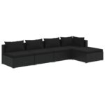 5-Piece Garden Lounge Set with Cushions Poly Rattan Wicker Outdoor Patio Furniture Black