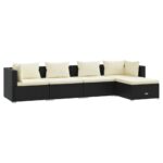 5-Piece Garden Lounge Set with Cushions Poly Rattan Wicker Outdoor Patio Furniture Black