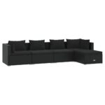 5-Piece Garden Lounge Set with Cushions Poly Rattan Wicker Outdoor Patio Furniture Black