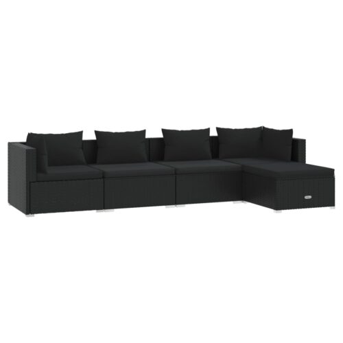 5-Piece Garden Lounge Set with Cushions Poly Rattan Wicker Outdoor Patio Furniture Black