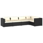 5-Piece Garden Lounge Set with Cushions Poly Rattan Wicker Outdoor Patio Furniture Black