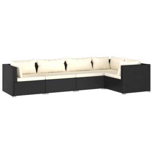 5-Piece Garden Lounge Set with Cushions Poly Rattan Wicker Outdoor Patio Furniture Black
