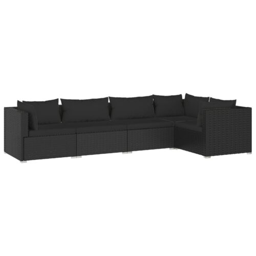 5-Piece Garden Lounge Set with Cushions Poly Rattan Wicker Outdoor Patio Furniture Black