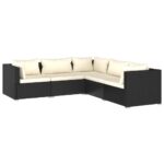 5-Piece Garden Lounge Set with Cushions Poly Rattan Wicker Outdoor Patio Furniture Black
