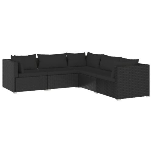 5-Piece Garden Lounge Set with Cushions Poly Rattan Wicker Outdoor Patio Furniture Black